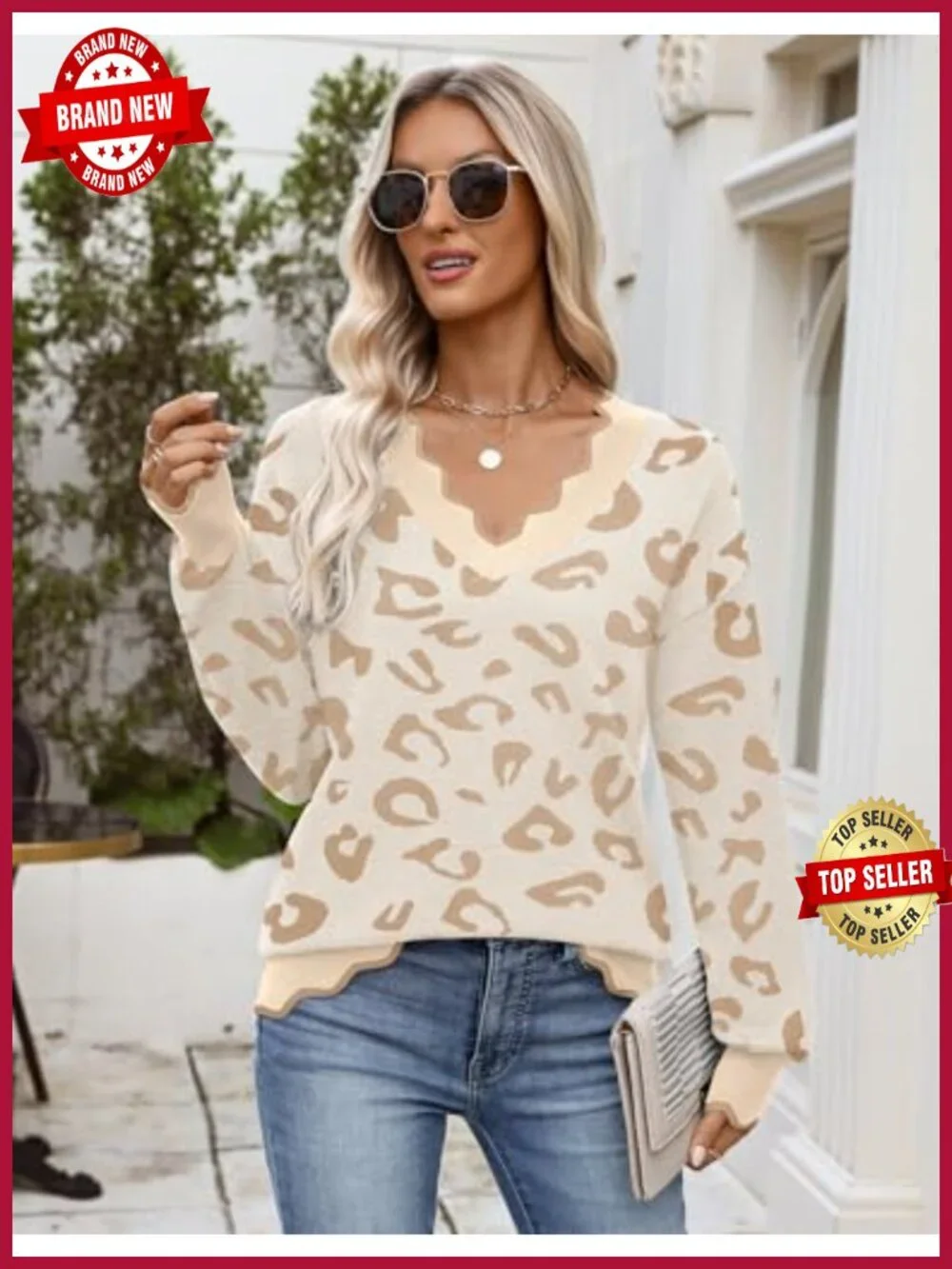 V-Neck Long Sleeve Lightweight Knit Pullover Sweater